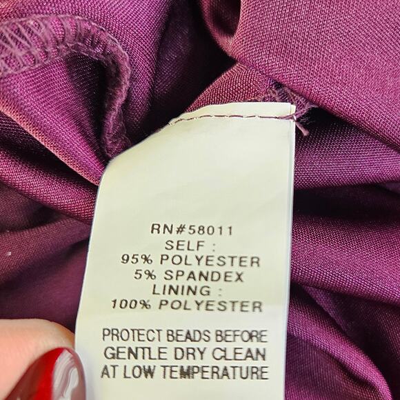 David Meister Size 6 Plum Cocktail Dress Ruched Midi Dress Beaded Elegant Party - Picture 12 of 15